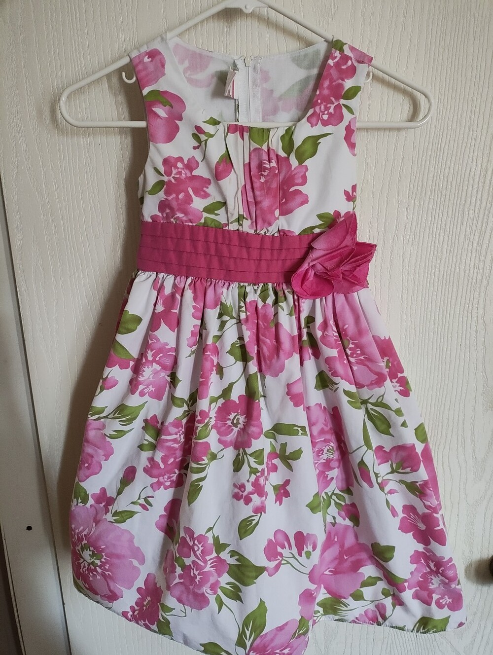 Girls' Floral Pink Sash Party Dress